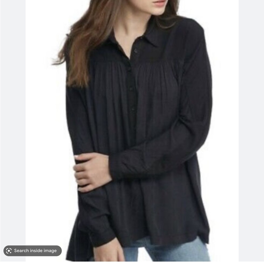 Free People "Lovely Day" Boho Button-Down Shirt – Black, Oversized – Size XS